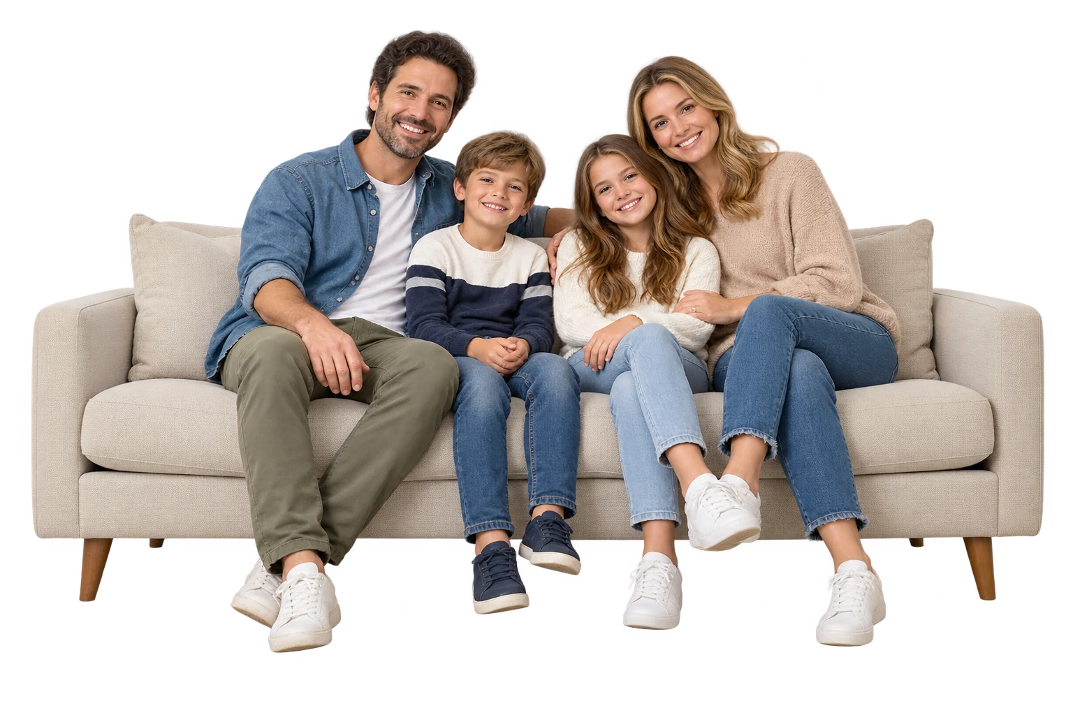 A family enjoying time together on a sofa